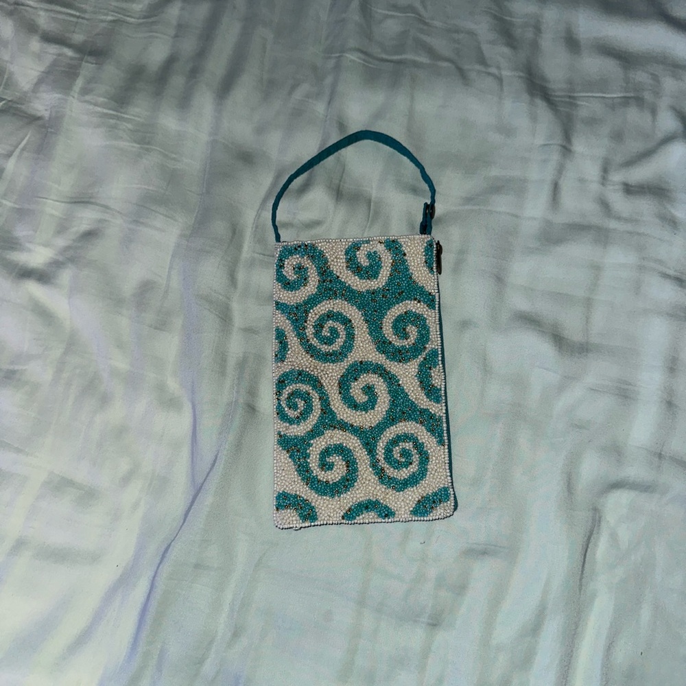 Elegant Swirl Pattern Mini Bag - Teal and White